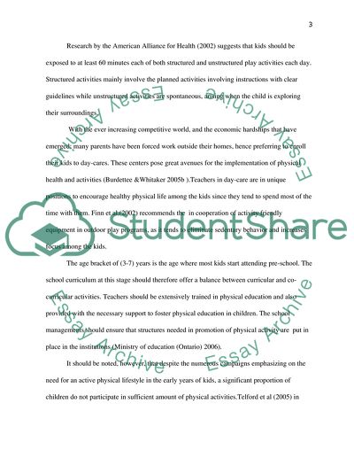 Barriers to Participation in Physical Activity Within the Early Years