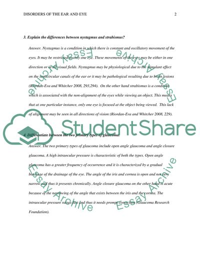 Diseases and Disorders of the ear and eye
