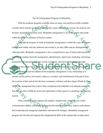 Ranking of the Top 10 Undergraduate Programs in Hospitality