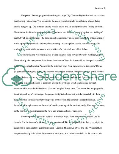 Compare/contrast on Annabel Lee by Poe and Do not go gently into that good night by Thomas Dylan