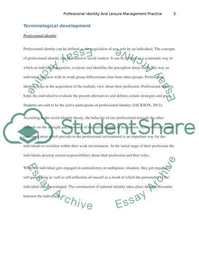 Professional Identity and Leisure Management Practice