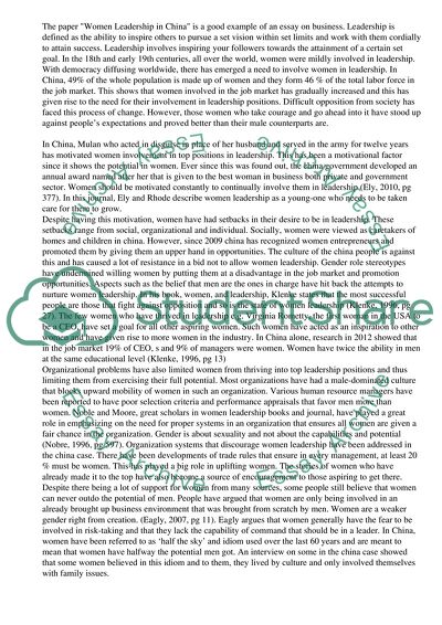 A Few Good Women at the Top: The China Case