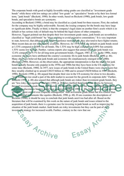 High Yield Junk Bonds Business Research Paper