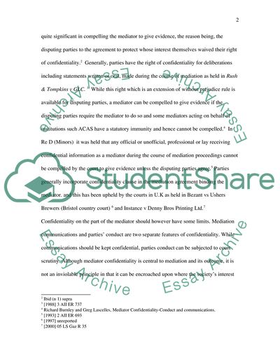 The Principle of Confidentiality in Relation to Mediation