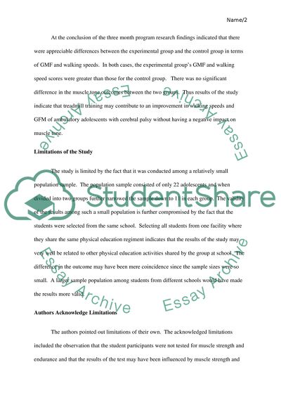 Critique of Article about the Impact that Treadmill Training Had on the Gross Motor Function