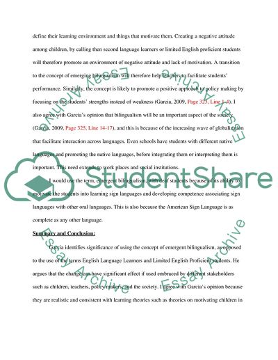 A Personal Opinion on Garcias views on Emergent Bilingual Students