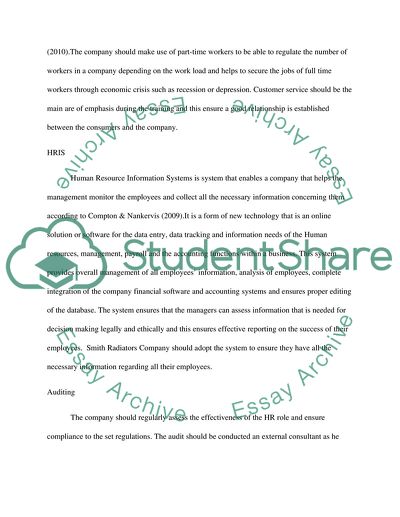 HR Planning/Staffing in Smith Radiator Company