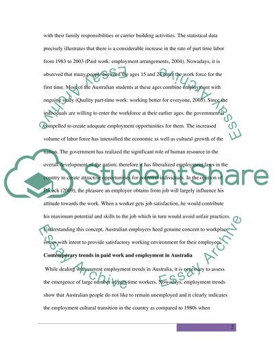 Discuss contemporary trends in paid work and employment in Australia