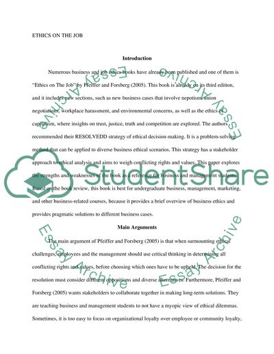 Ethics on The Job by Pfeiffer and Forsberg