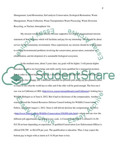 Environmental Studies: Academic/Career Plan & Summary