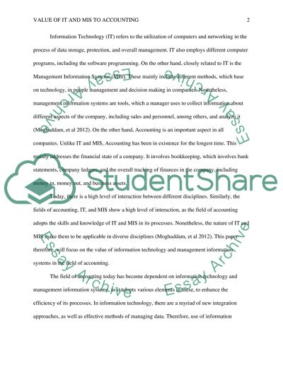 Value of Information Technology and Management Information System to Accounting