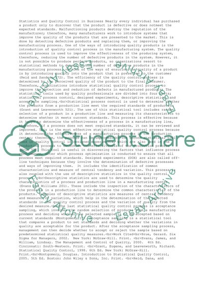 Statistics and quality control in business