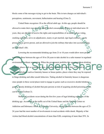 Whether the Drinking Age of Alcohol in the US Should Be Lowered from 21 to 18 Years