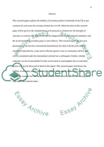 The liability of secondary parties in homicide in the UK