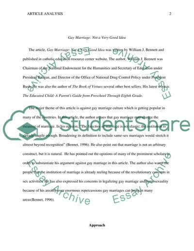 Gay Marriage: Not a Very Good Idea by William J.Bennett