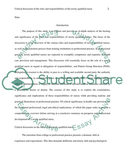 Roles and Responsibilities of the Newly Qualified Nurse