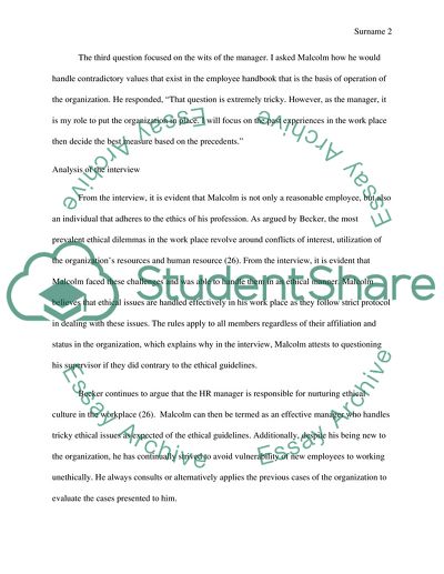 Interview about Ethics in Human Resources