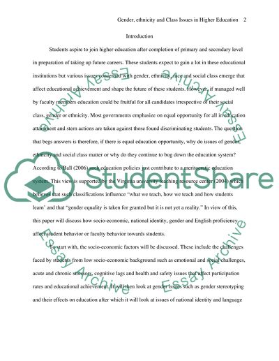 Gender, ethnicity and social class issues in higher education