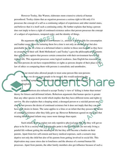 Argument on the criteria of personhood & its moral implications: Mary Anne Warren