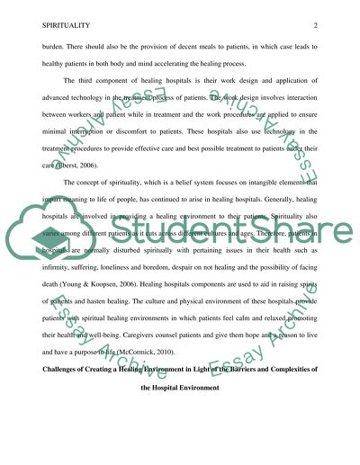 Components of a Healing Hospital and Relationship to Spirituality
