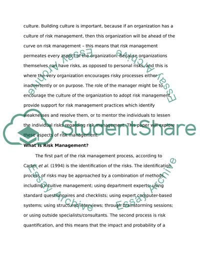 Management of Risks in the Health Care Industry