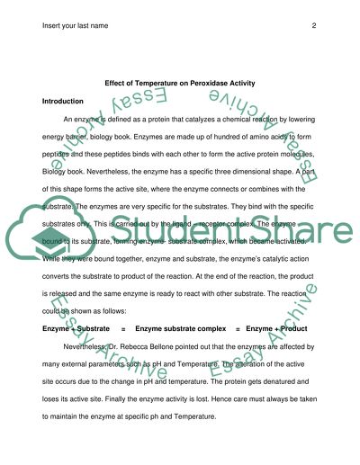 Effect of Temperature on Peroxidase Activity