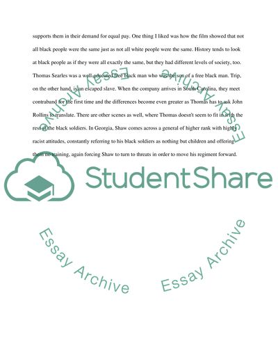 One page journal after watching Glory (1989)