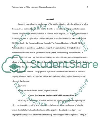 Autism Related to Child Language Disorder/Intervention