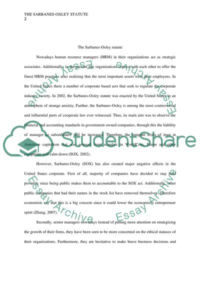 The Sarbanes-Oxley Statute