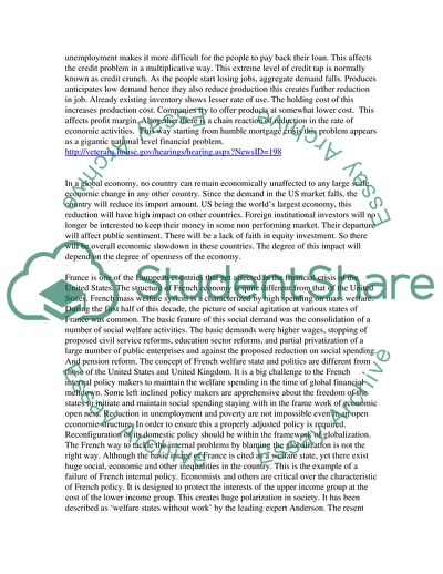 Effects of the US Economic Meltdown on France