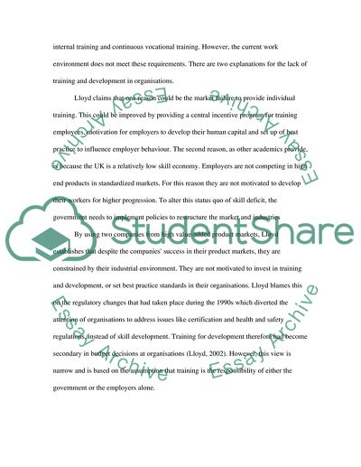 Training and Development Deficiencies in High Skill Sectors by C.Lloyd Analysis