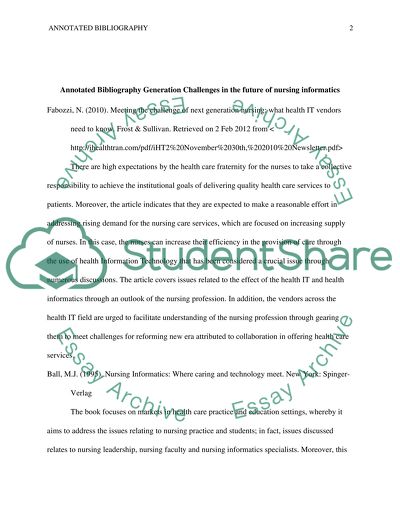 Annotated Bibliography. Generation Challenges in the future of nursing informatics