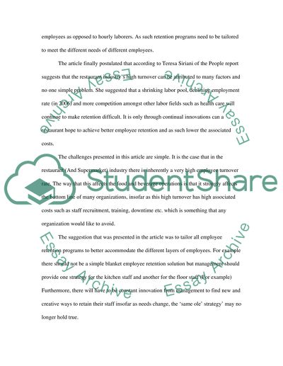 Analysis of Two Articles Pertaining to Staffing Problems in the Food and Beverage Industry