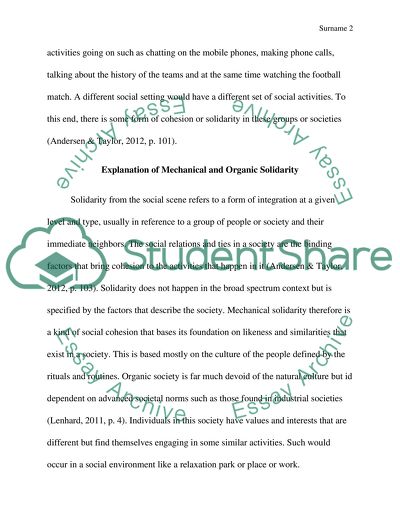 Mechanical Solidarity and Organic Solidarity