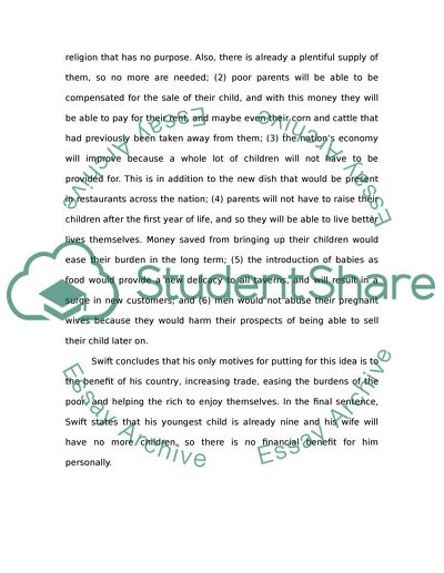 Financial Support for Children in A Modest Proposal