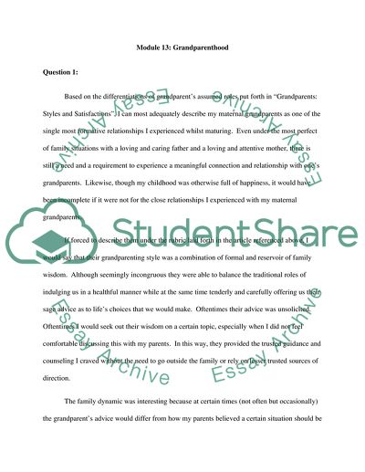 Grandparents: Styles and Satisfactions