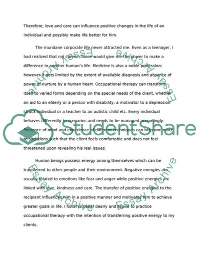 Occupational Therapy: Influencing an Individual with Love and Care