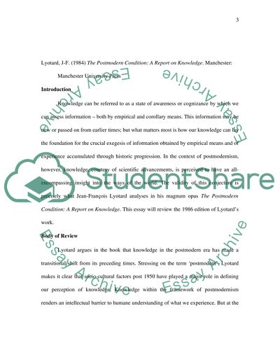 The Postmodern Condition: A Report on Knowledge by Lyotard