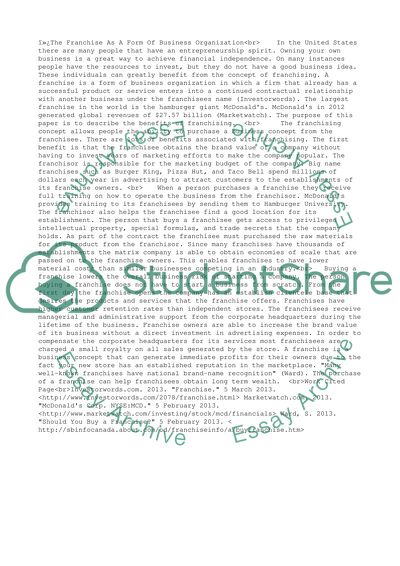 The Franchise As A Form Of Business Organization