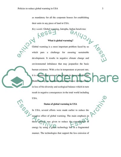 Policies to Reduce Global Warming in USA