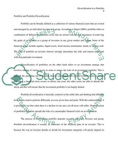 Diversification in a Portfolio