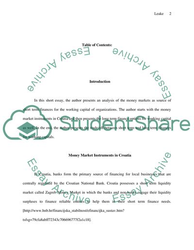 Financing of Working Capital and the Money Markets
