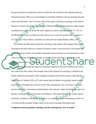 Aspects to the Priestly Cosmology of the Letter to the Hebrews