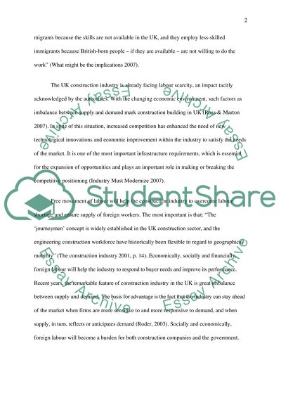 The Use of Foreign Labour in The Construction Industry in UK