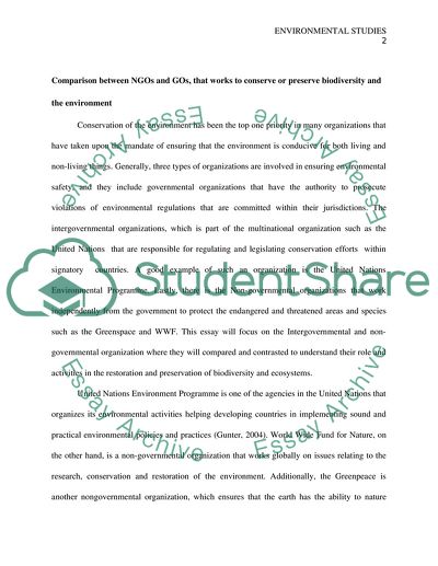 Comparison between NGOs and GOs, that work to conserve or preserve biodiversity and the environment