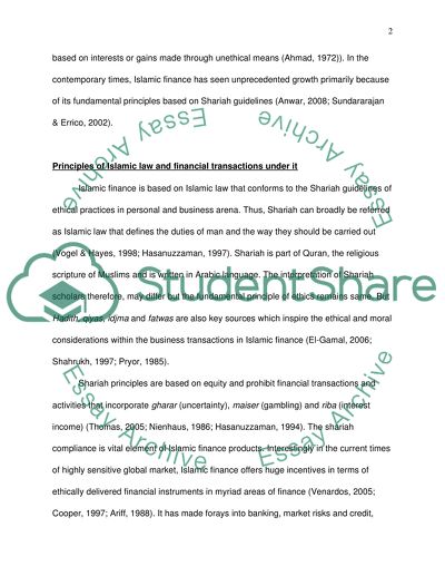 Islamic Law and Financial Transactions Under It