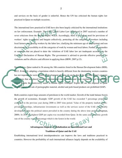 Impacts of the Globalization on International Law and Tradition on Quatar and the UAE