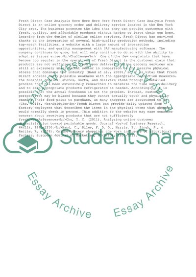 Fresh Direct - Analysis of Challenges