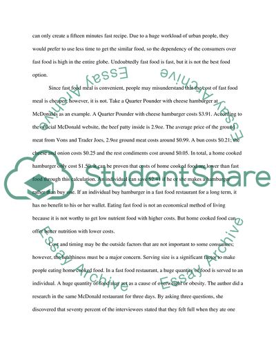 Fast food vs. Home Cooked food