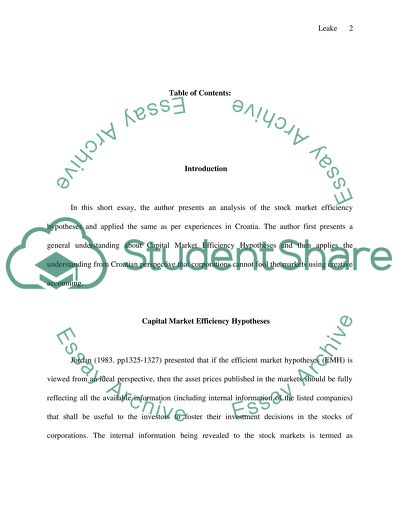 Capital Market Efficiency Hypotheses: Observations in Croatia